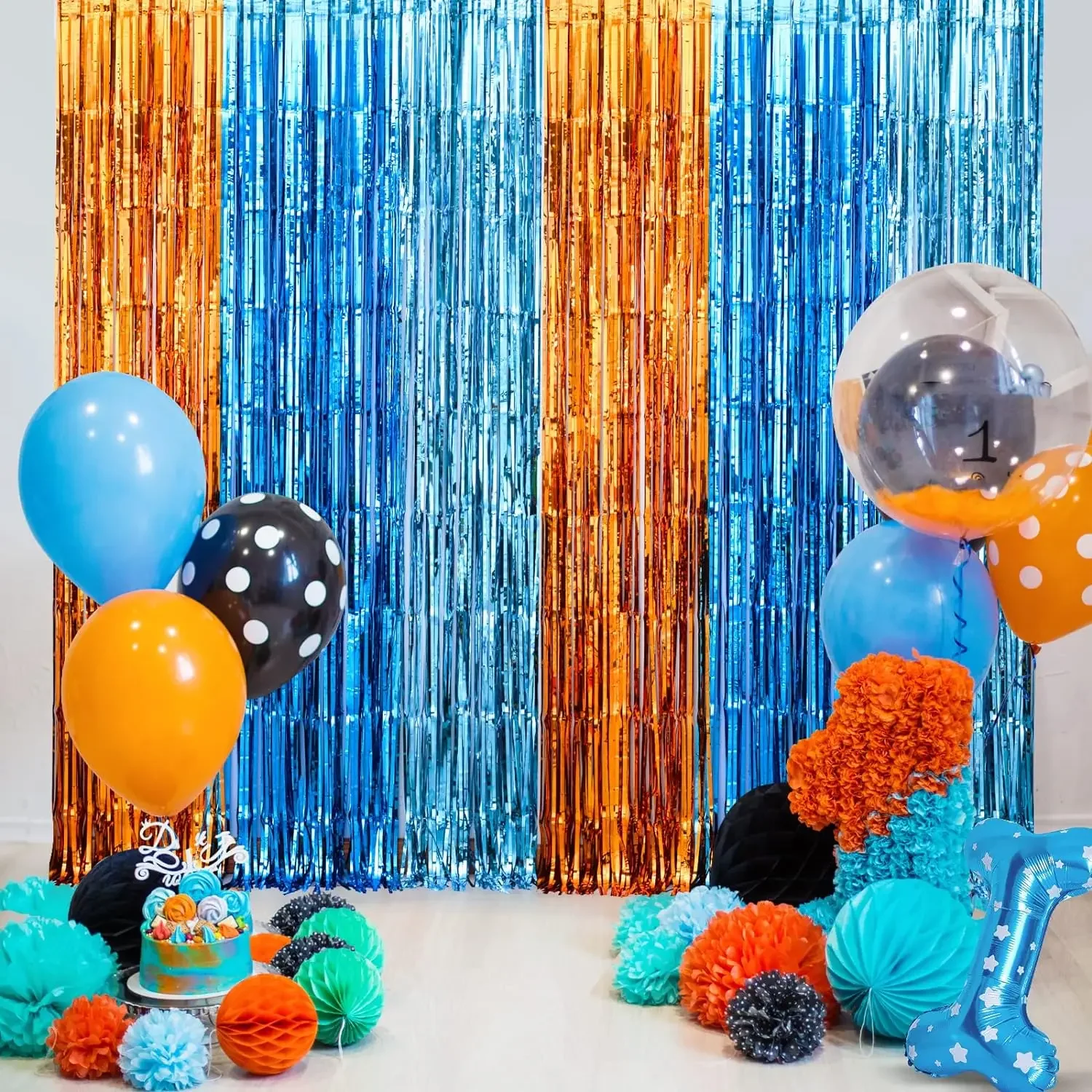 Pet Supplies Nz - Tirai pinggiran Foil anjing biru oranye